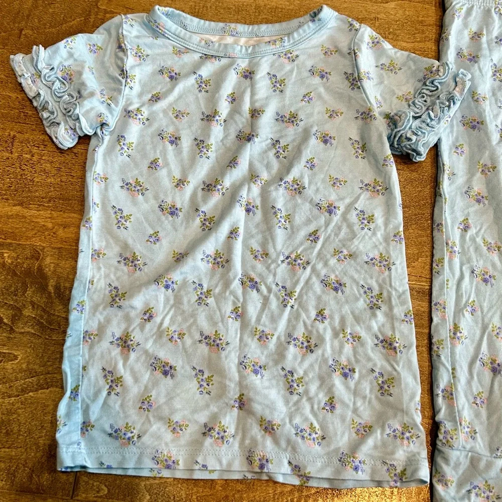 Posh Peanut Toddler Girl Ruffle Short Sleeve Floral Print Pajama Set 18-24 M EUC